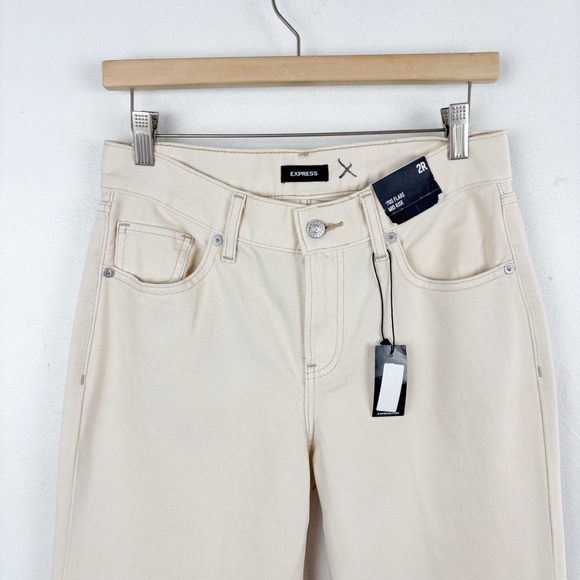 NWT Express 70s Flare Mid-Rise Raw Hem Cream Jeans Sz 2 - Picture 5 of 11
